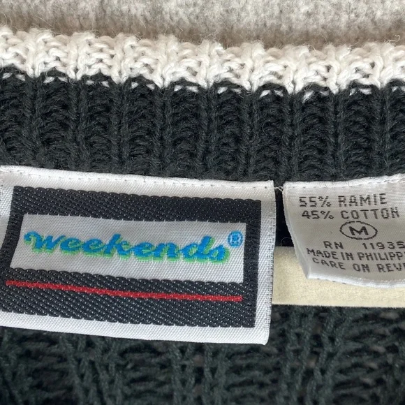 Vintage varsity style sweater M oversized chunky cable open knit preppy retro - Picture 3 of 8